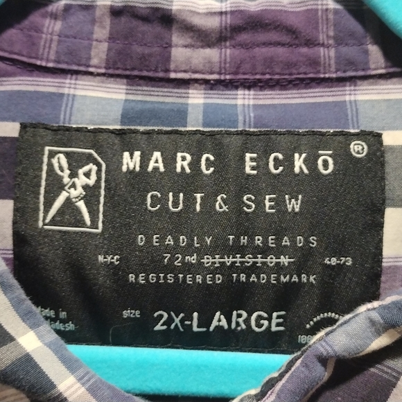 Xxl Marc Ecko Cut and Sew deadly threads Long sleeve button down purple black - Picture 2 of 9